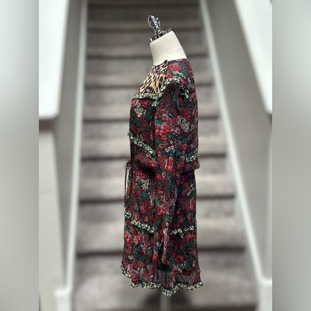 Anthropologie Scotch & Soda Leopard & Lillies Floral Long Sleeve Mini Dress Chic - Picture 13 of 16
